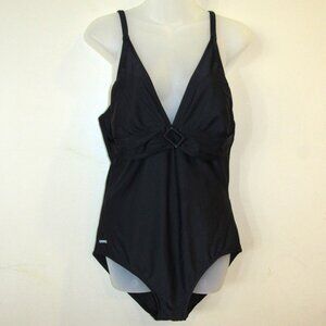 Speedo Black Plunge One Piece Swim Suit Bathing Suit Women's sz 16 Cruise Travel